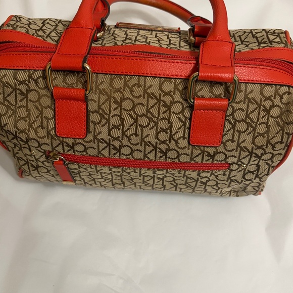 Calvin Klein Tan Monogram Bag with Red Trim - Picture 4 of 13